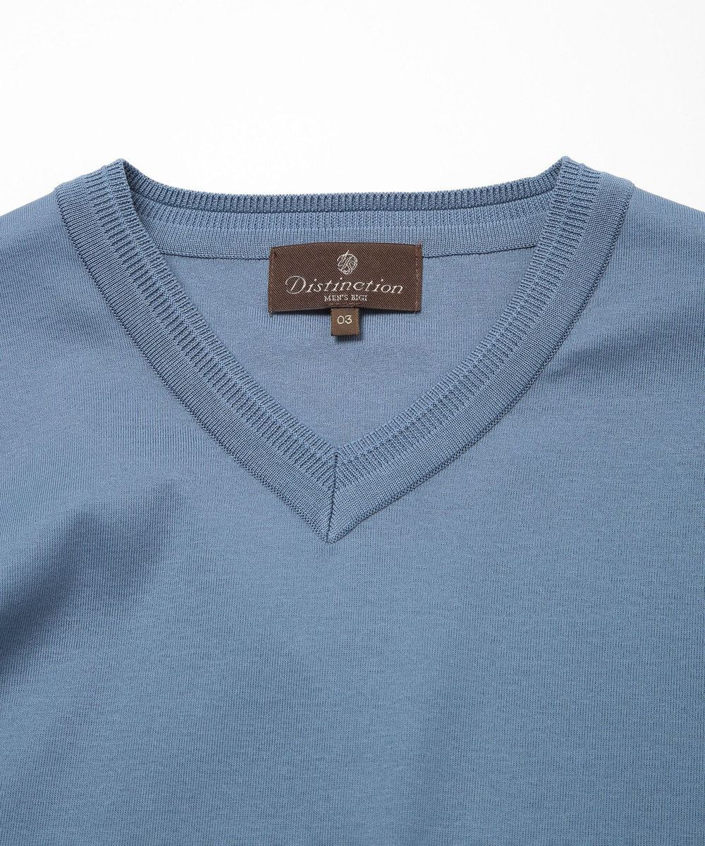 MEN'S BIGI 60/2マーセライズジャージVネックTEE ブルー