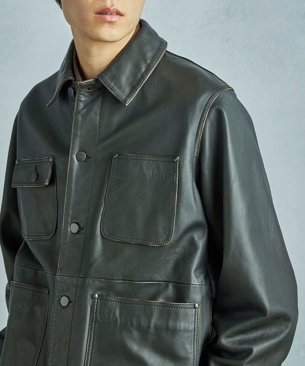 MEN'S BIGI 【JAGROSE/ジャグロース】別注ラムレザーカバーオール ブラック