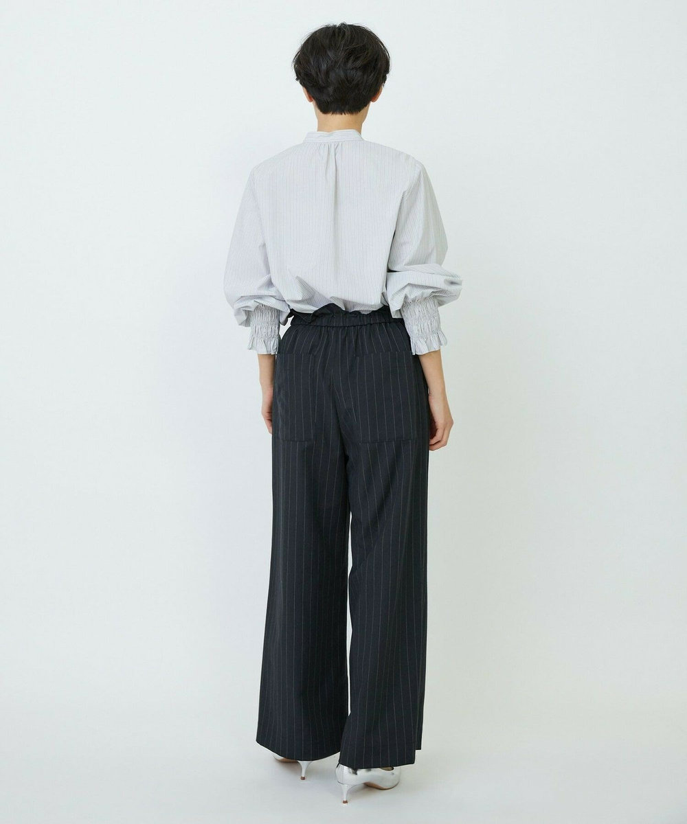 feerique feerique リネン混ストライプイージーワイドパンツ ブラック