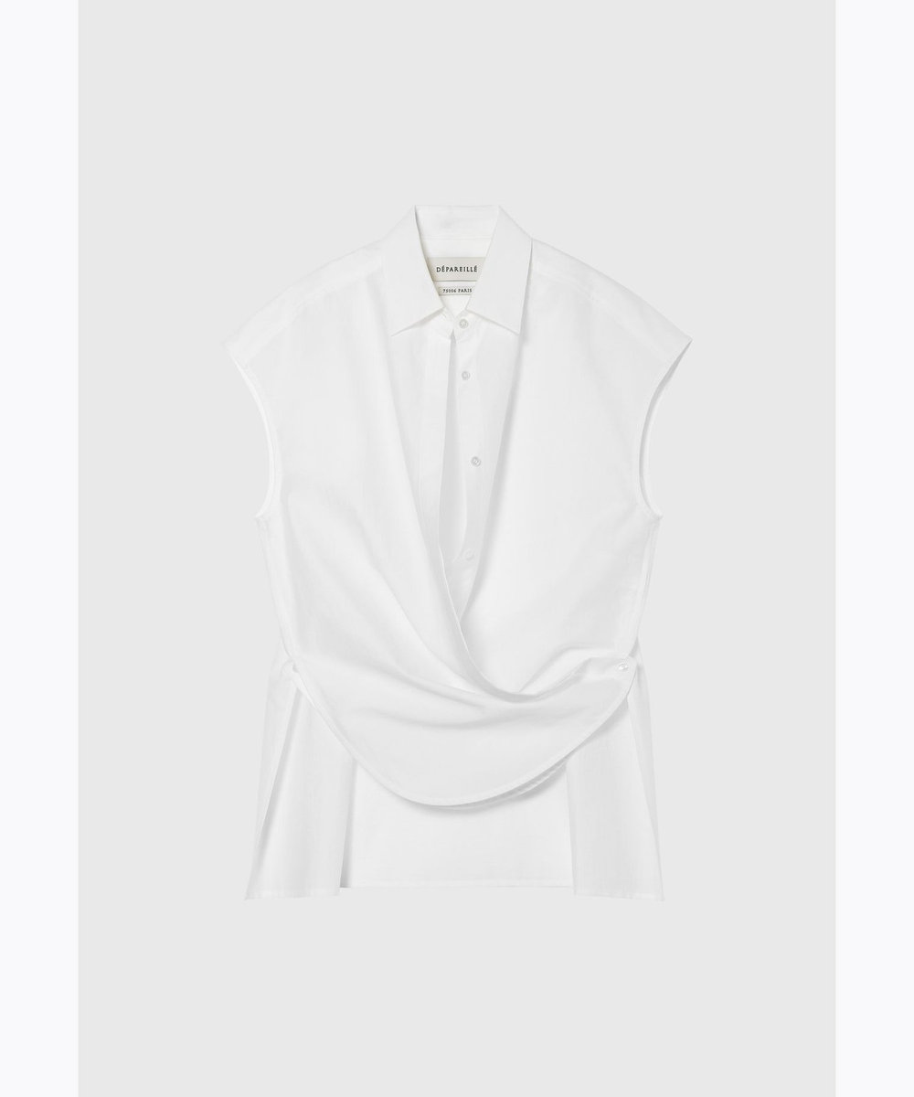 DÉPAREILLÉ COTTON NYLON CACHE-COEUR BLOUSE / コットンナイロンカシュクールブラウス ホワイト