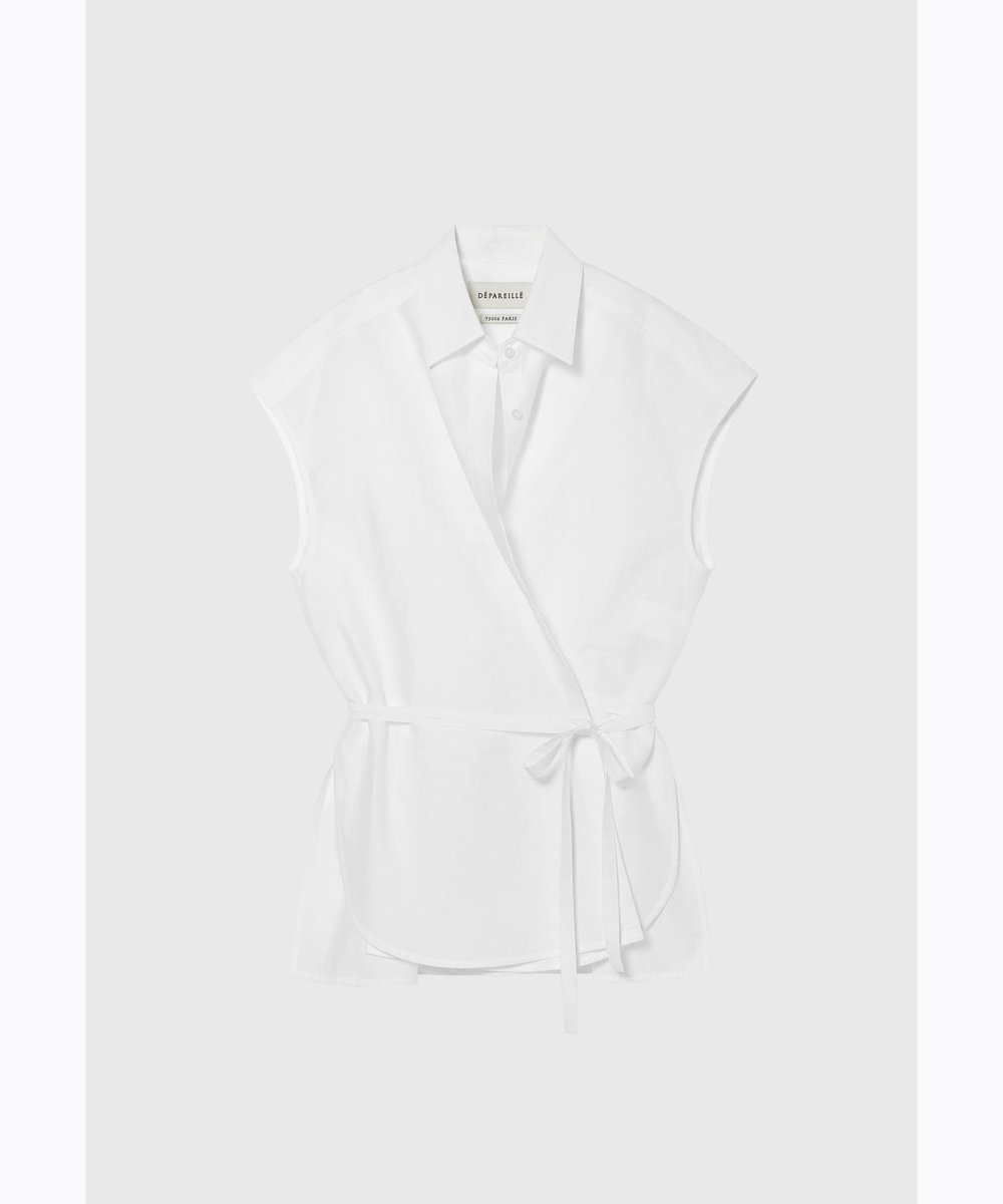 DÉPAREILLÉ COTTON NYLON CACHE-COEUR BLOUSE / コットンナイロンカシュクールブラウス ホワイト