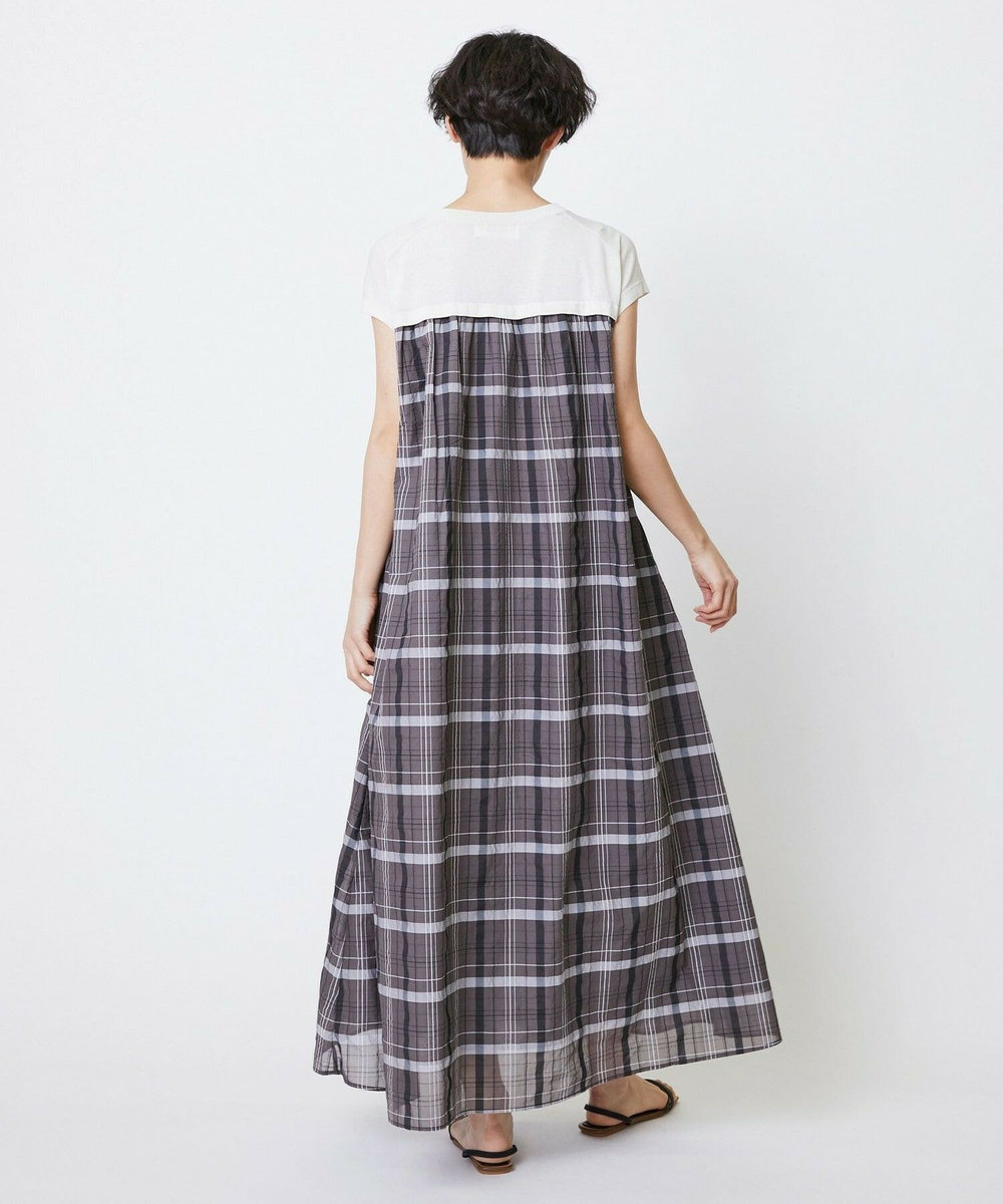 feerique feerique ニット×シアーチェックドッキングワンピース ブラウン