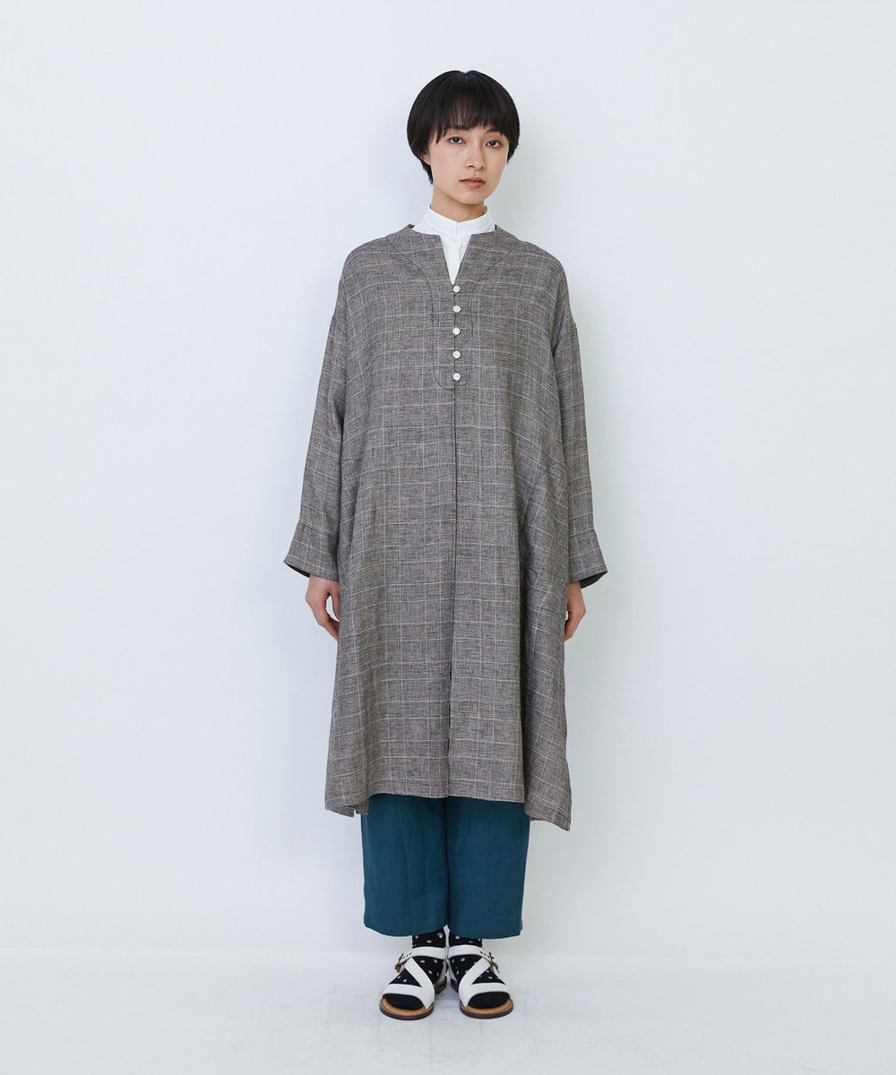 LOISIR リネンチェックガウンカーディガン チェック