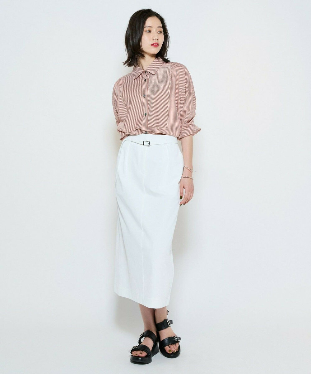 L'EQUIPE ナチュラルストライプシャツ ボルドー