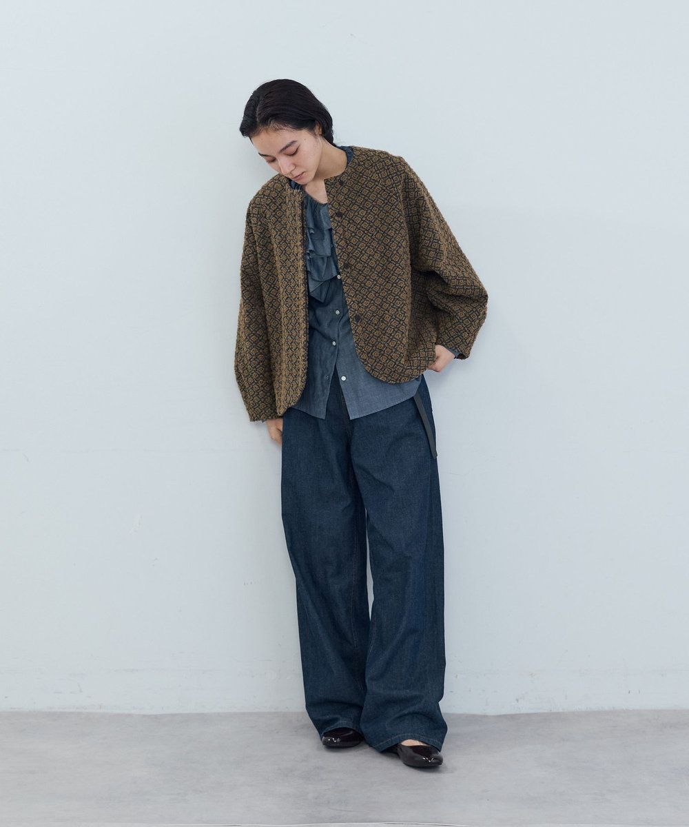 ADIEU TRISTESSE ウールジャカードノーカラージャケット ブラウン系その他