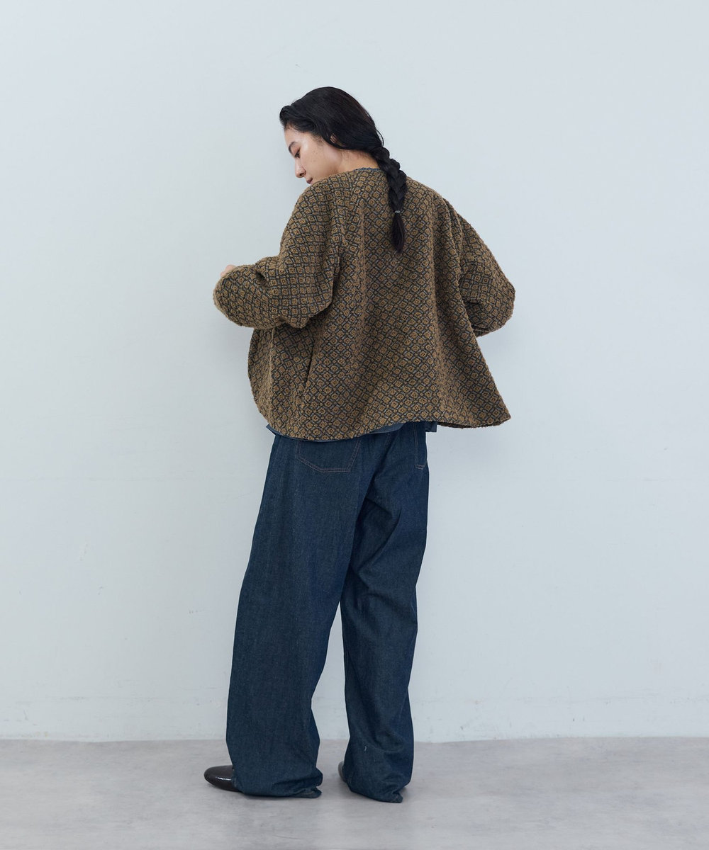 ADIEU TRISTESSE ウールジャカードノーカラージャケット ブラウン系その他