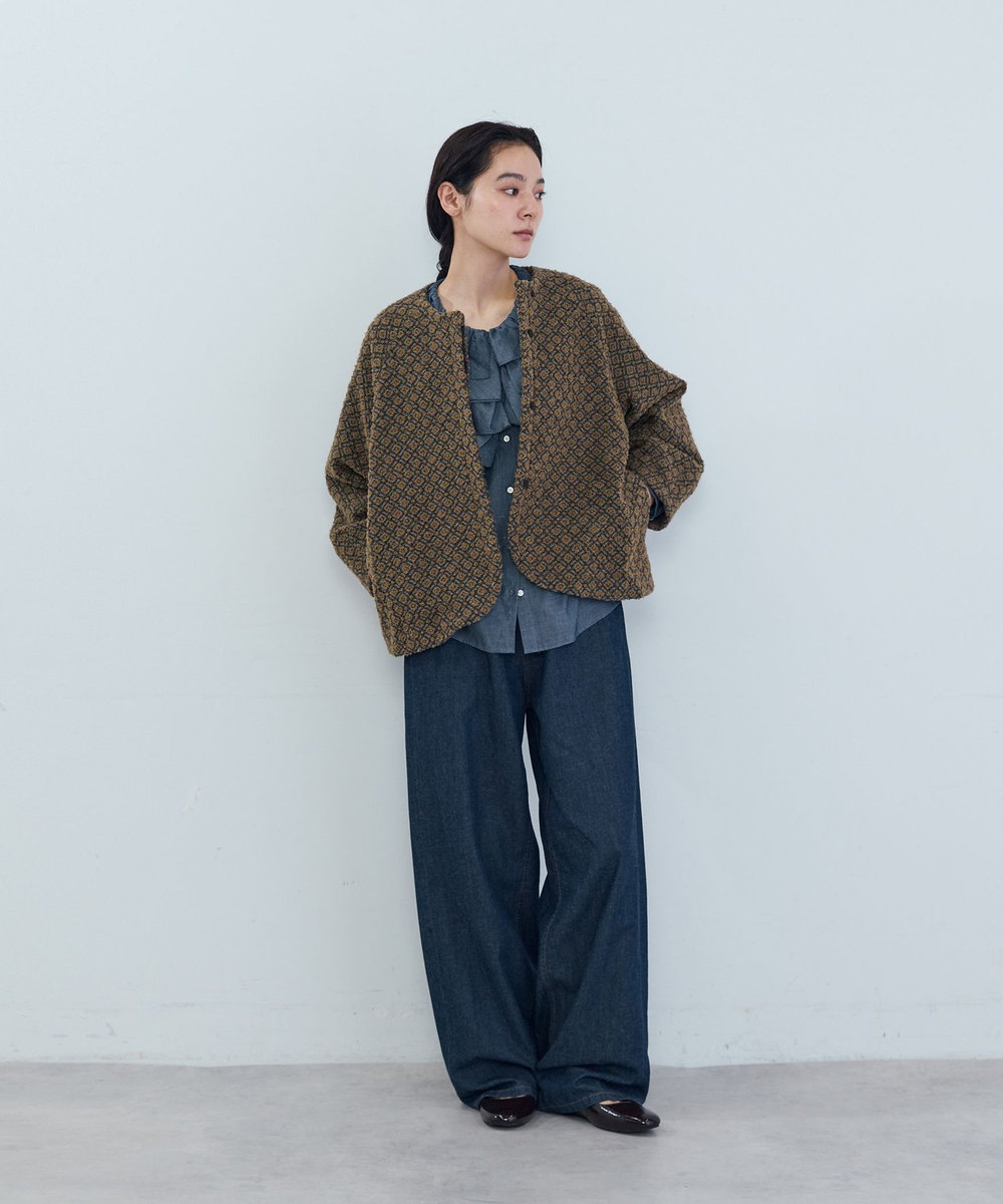 ADIEU TRISTESSE ウールジャカードノーカラージャケット ブラウン系その他