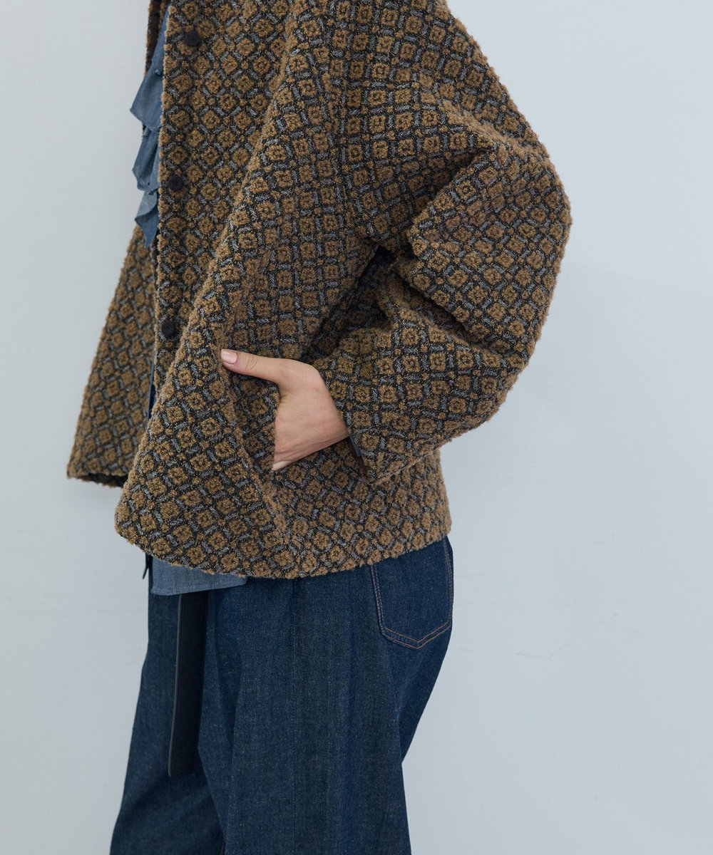 ADIEU TRISTESSE ウールジャカードノーカラージャケット ブラウン系その他