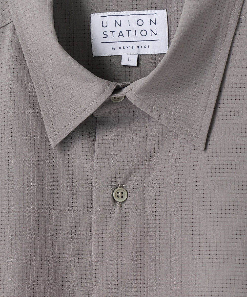 UNION STATION ドットメッシュレギュラーカラーシャツ〈ストレッチ・マシンウォッシャブル・軽量・接触冷感・通気性〉 グレー