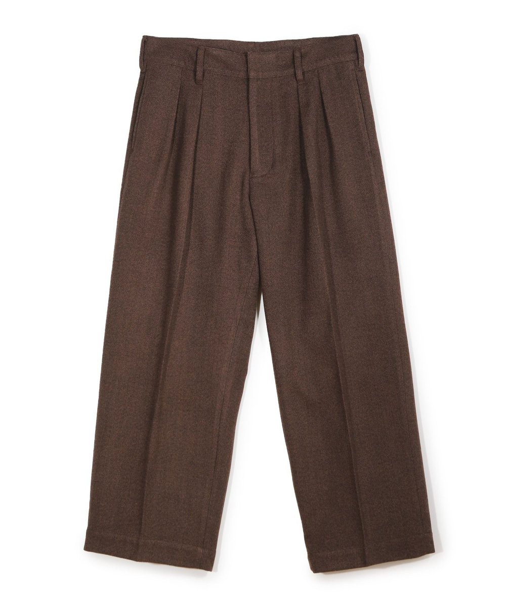 MEN'S BIGI ヘリンボーン柄ワイドタックパンツ ブラウン