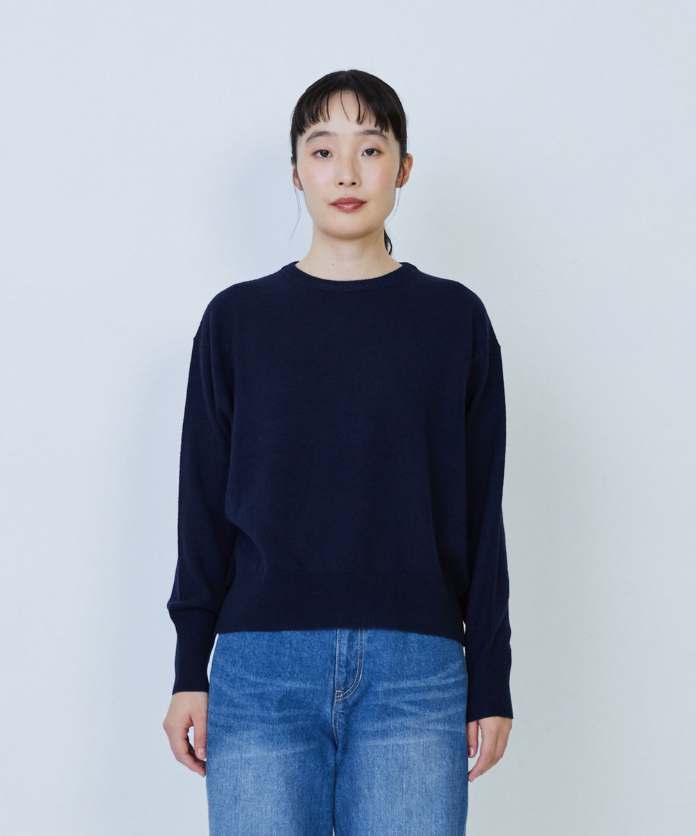 LOISIR ウール天竺ストール付きプルオーバー ネイビー