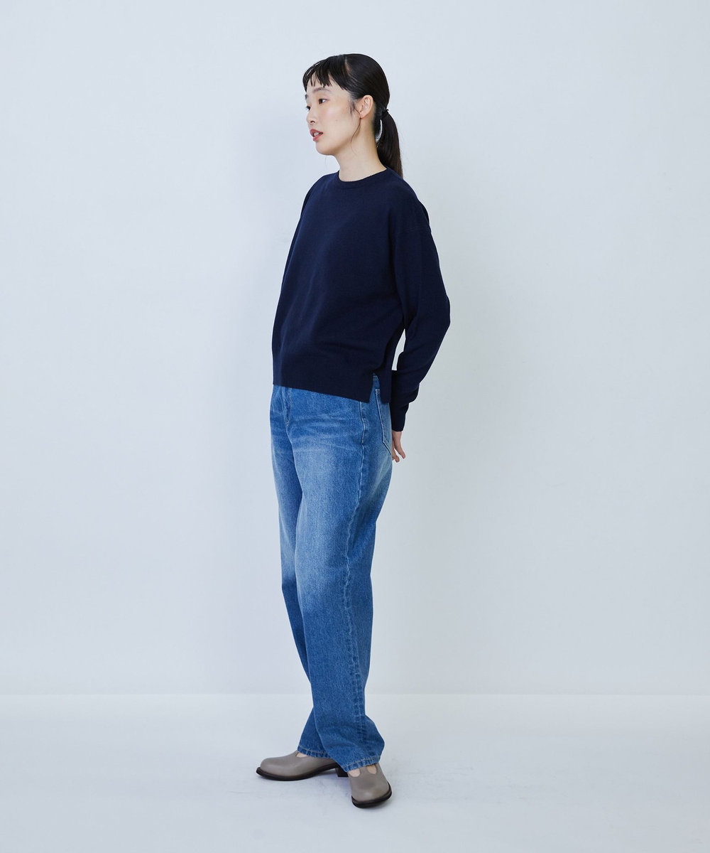 LOISIR ウール天竺ストール付きプルオーバー ネイビー