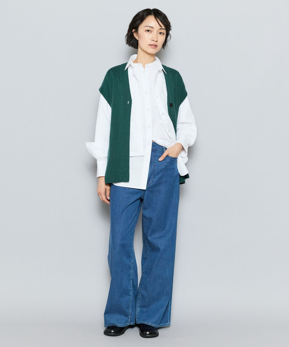 L'EQUIPE GREEN コットンタイプライタークロップドシャツ ホワイト