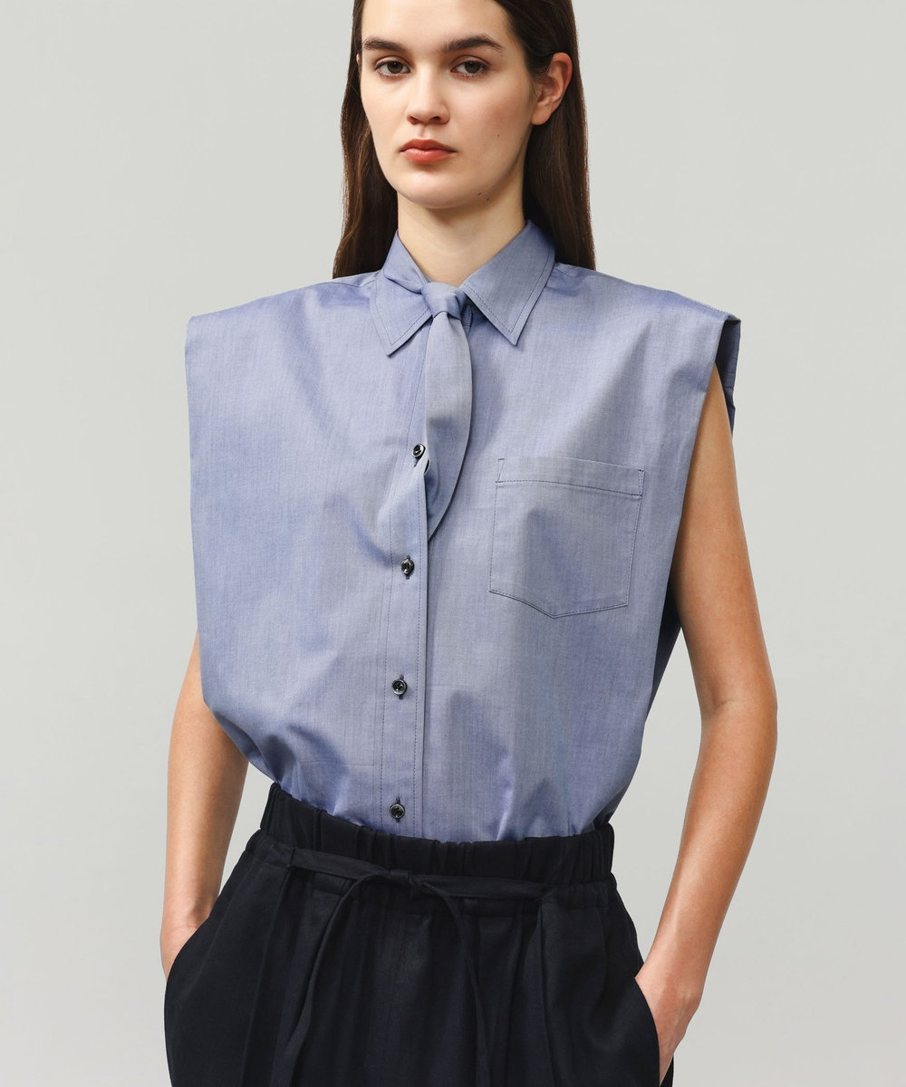 DÉPAREILLÉ COTTON TWILL SLEEVELESS BOW BLOUSE / コットンツイルスリーブレスボウブラウス ネイビー