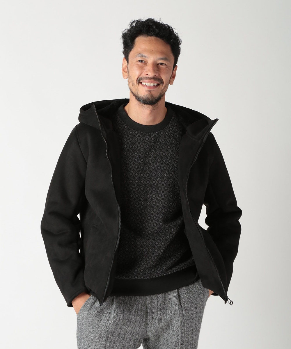MEN'S BIGI テックレザームートンパーカー ブラック