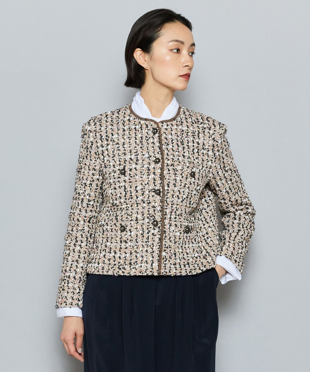 L'EQUIPE COUTURIER LINTONツイードノーカラージャケット ピンク