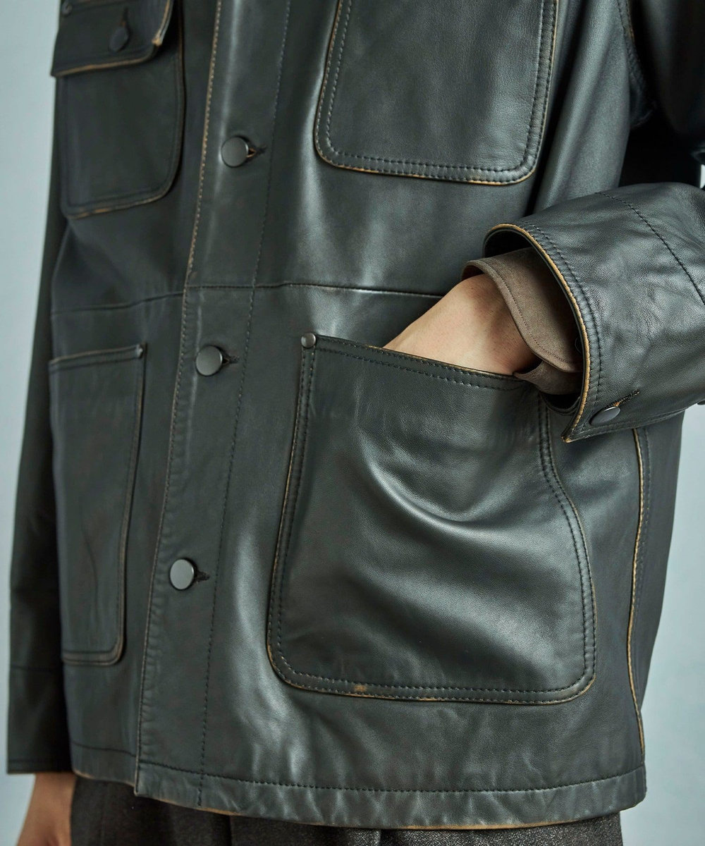 MEN'S BIGI 【JAGROSE/ジャグロース】別注ラムレザーカバーオール ブラック