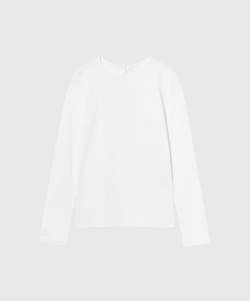 DÉPAREILLÉ RIB BACK LACE UP CREW NECK TOPS / リブバックレースアップクルーネックトップス ホワイト