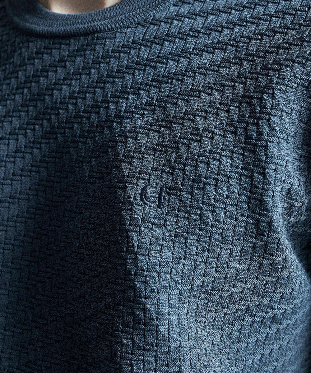 MEN'S BIGI 【COLE HAAN/コール ハーン】別注ブリスタージャガードハイゲージニットTEE＜マシンウォッシャブル＞ ネイビー