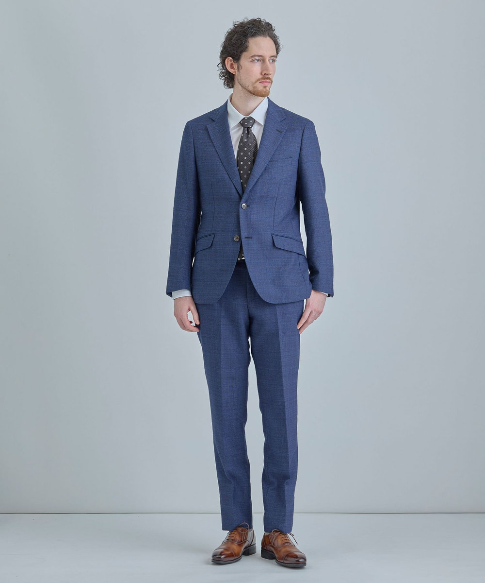MEN'S BIGI 小紋グレンチェックxドット柄シルクネクタイ チャコールグレー