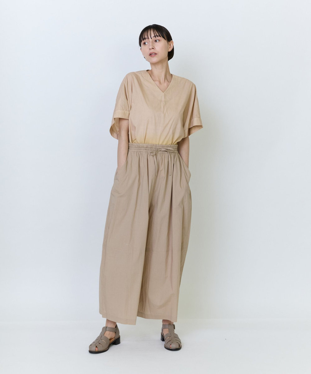 LOISIR インドコットンボイルハンド段染め・無地ボトルシルエットパンツ ベージュ