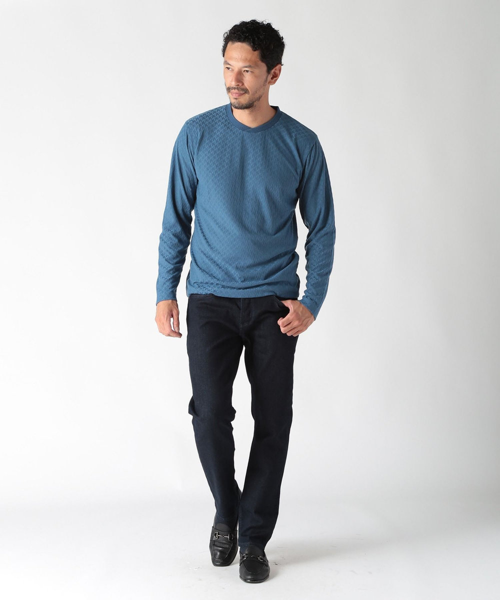 MEN'S BIGI 変形千鳥柄リンクスロングスリーブカットソー ブルー