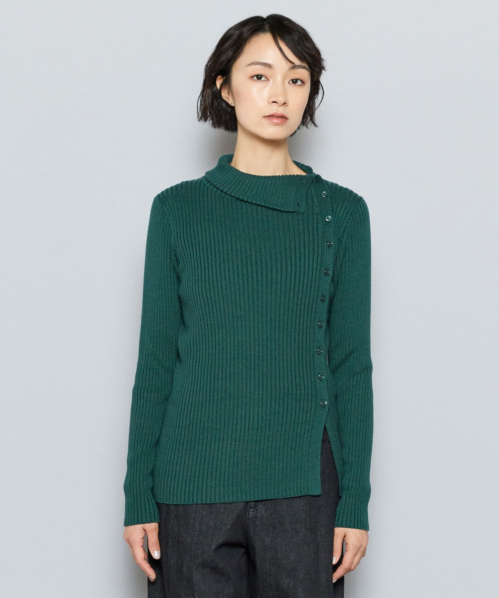 L'EQUIPE GREEN ECOキュプラウールアシンメトリーウィングカラープルオーバー グリーン