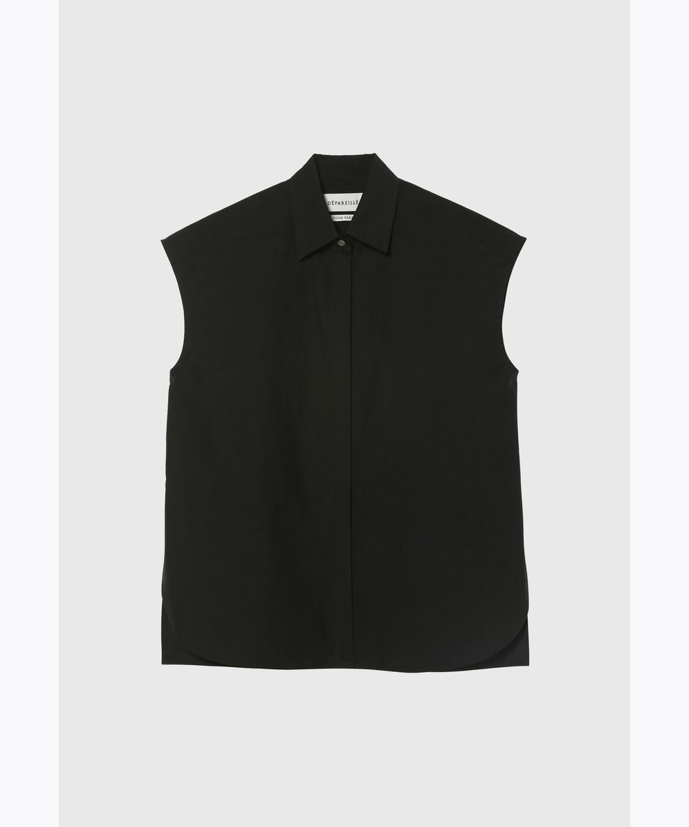DÉPAREILLÉ COTTON NYLON CACHE-COEUR BLOUSE / コットンナイロンカシュクールブラウス ブラック