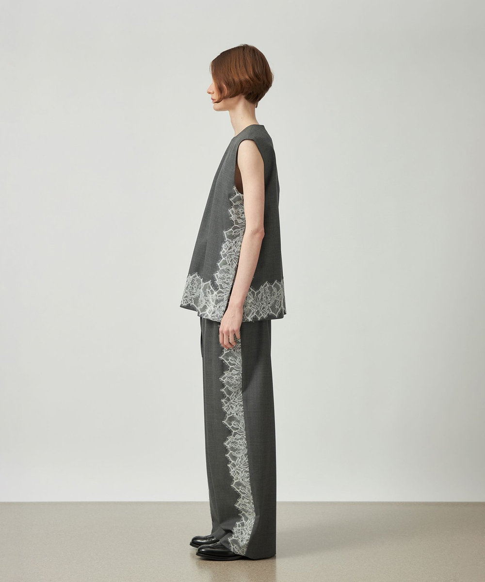 DÉPAREILLÉ VISCORSE WOOL LACE SLEEVELESS BLOUSE / ヴィスコースウールレーススリーブレスブラウス グレー