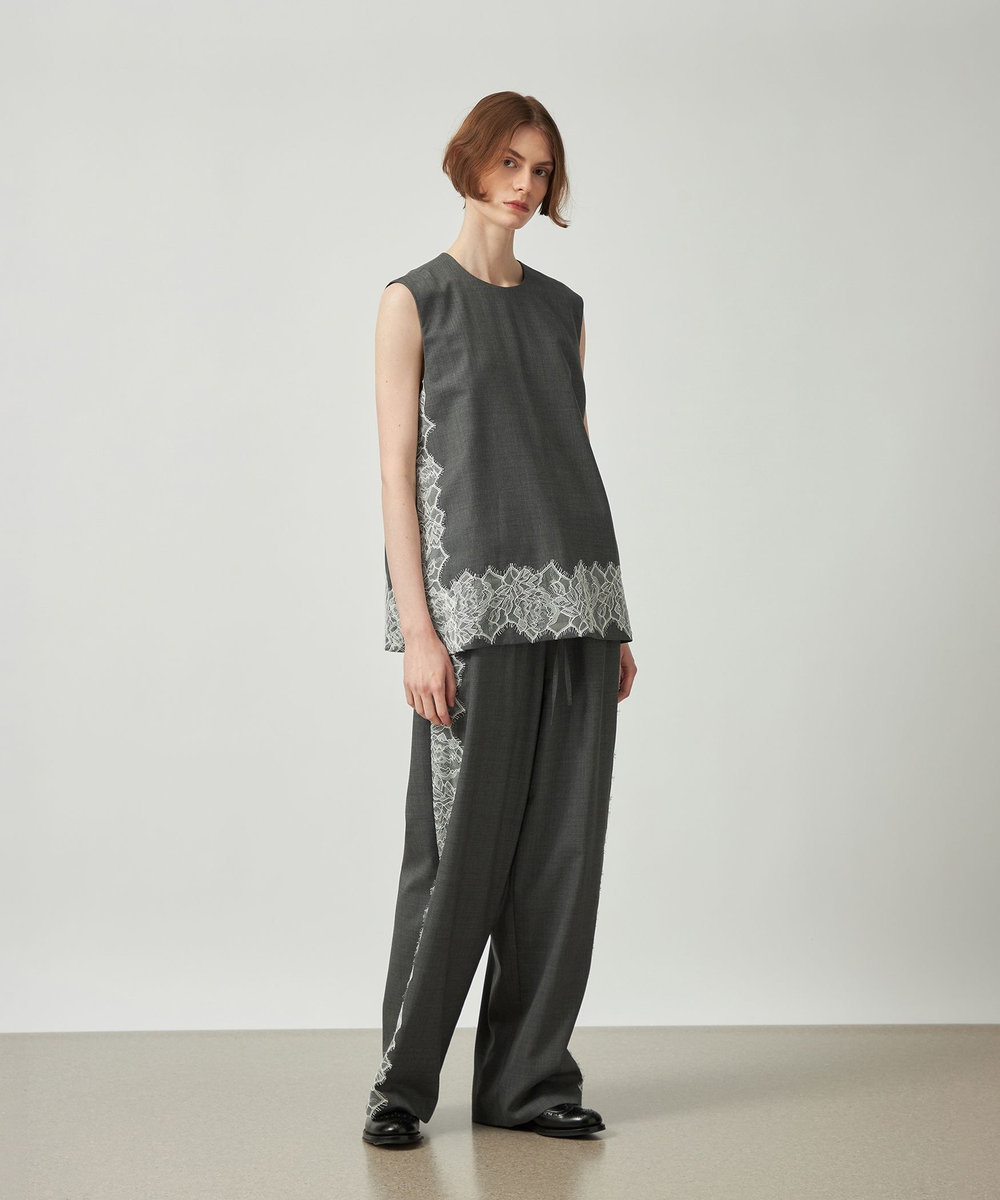 DÉPAREILLÉ VISCORSE WOOL LACE SLEEVELESS BLOUSE / ヴィスコースウールレーススリーブレスブラウス グレー