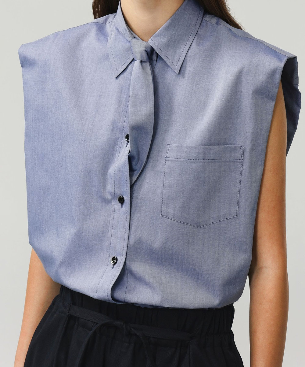 DÉPAREILLÉ COTTON TWILL SLEEVELESS BOW BLOUSE / コットンツイルスリーブレスボウブラウス ネイビー
