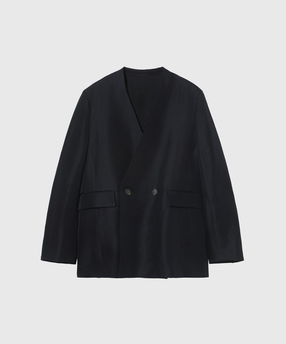 DÉPAREILLÉ TRIACETATE LINEN NO COLLAR JACKET / トリアセテートリネンノーカラージャケット ネイビー