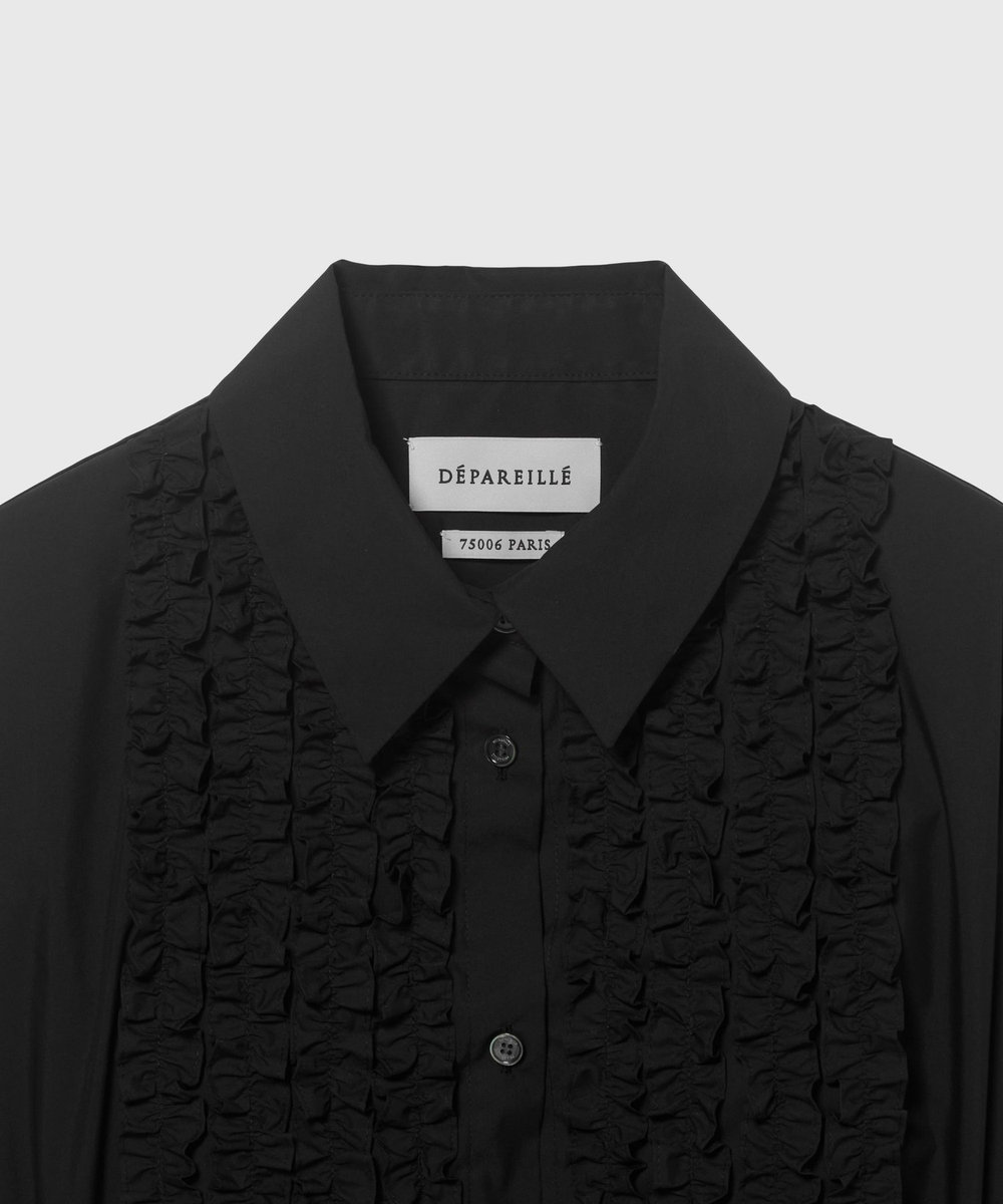 DÉPAREILLÉ COTTON TYPEWRITER FRILL SHIRT / コットンタイプライターフリルシャツ ブラック