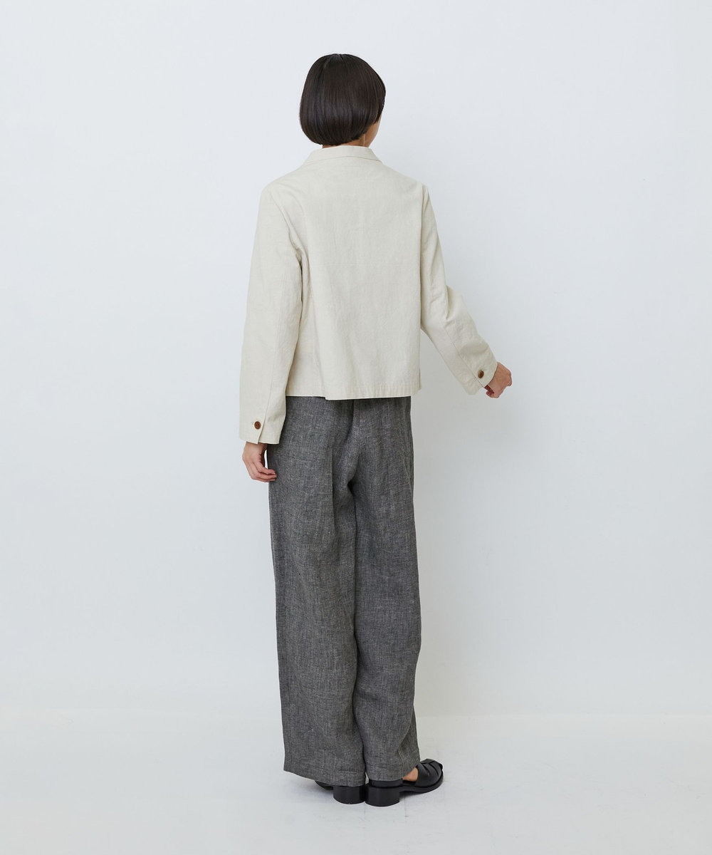 LOISIR グランジコットンポプリンノーカラージャケット ベージュ系その他
