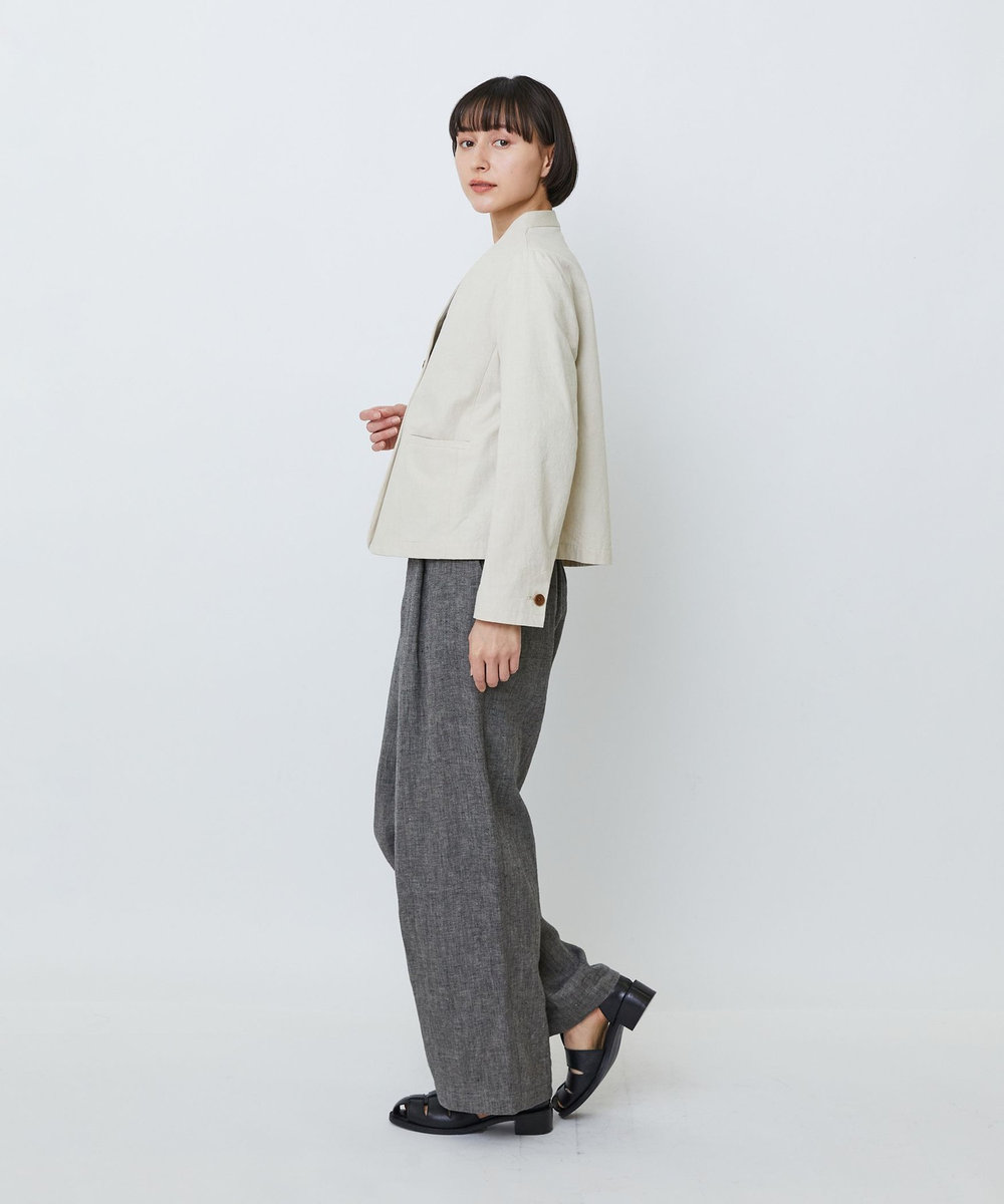 LOISIR グランジコットンポプリンノーカラージャケット ベージュ系その他