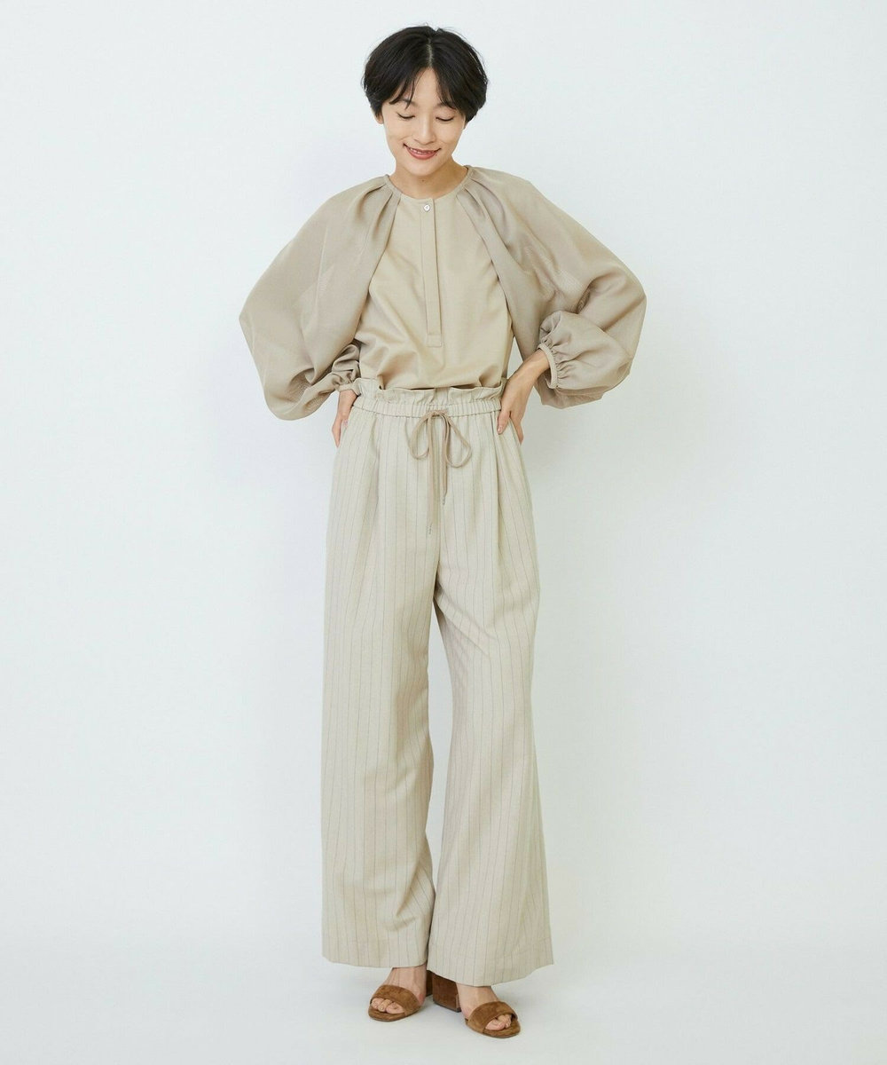 feerique feerique リネン混ストライプイージーワイドパンツ ベージュ
