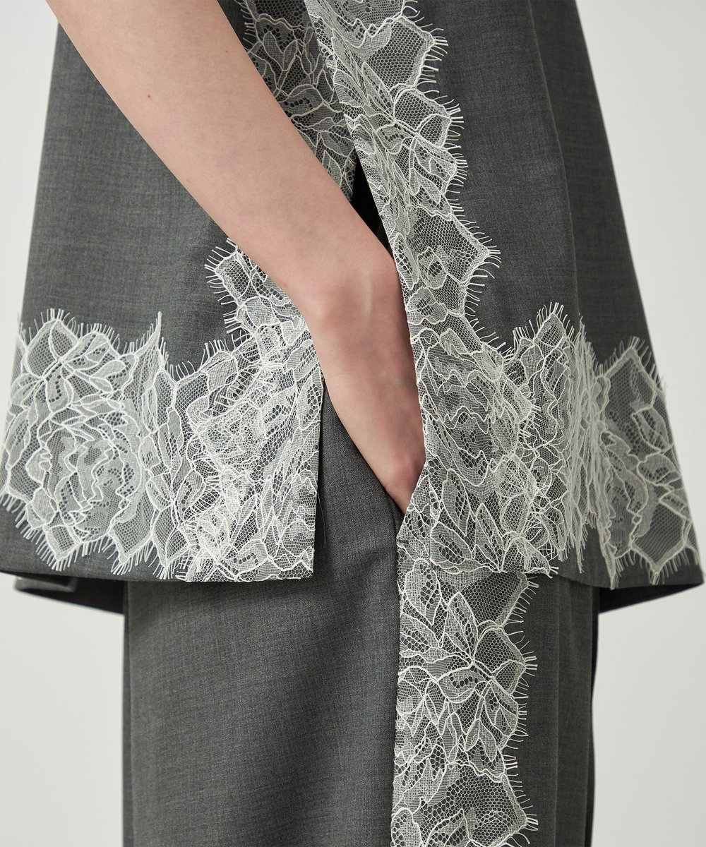 DÉPAREILLÉ VISCORSE WOOL LACE SLEEVELESS BLOUSE / ヴィスコースウールレーススリーブレスブラウス グレー