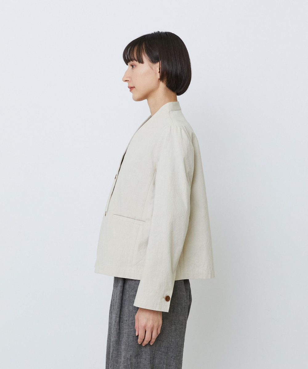 LOISIR グランジコットンポプリンノーカラージャケット ベージュ系その他