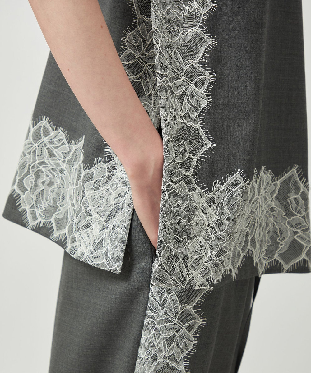 DÉPAREILLÉ VISCORSE WOOL LACE SLEEVELESS BLOUSE / ヴィスコースウールレーススリーブレスブラウス グレー