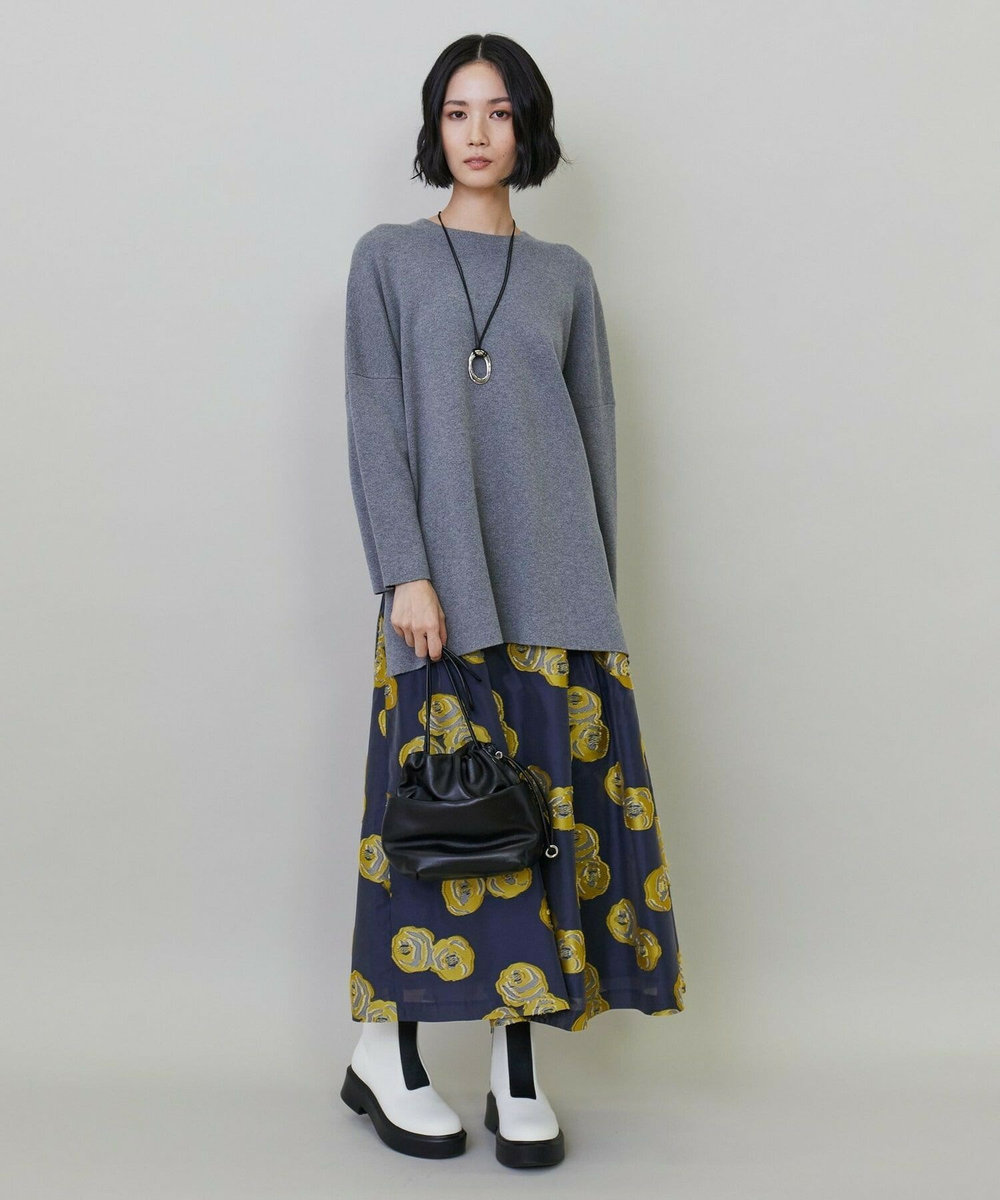 L'EQUIPE フラワージャガードスカート ブル－グレ－