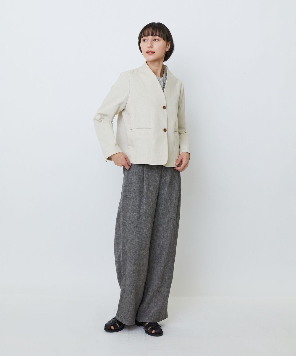 LOISIR グランジコットンポプリンノーカラージャケット ベージュ系その他