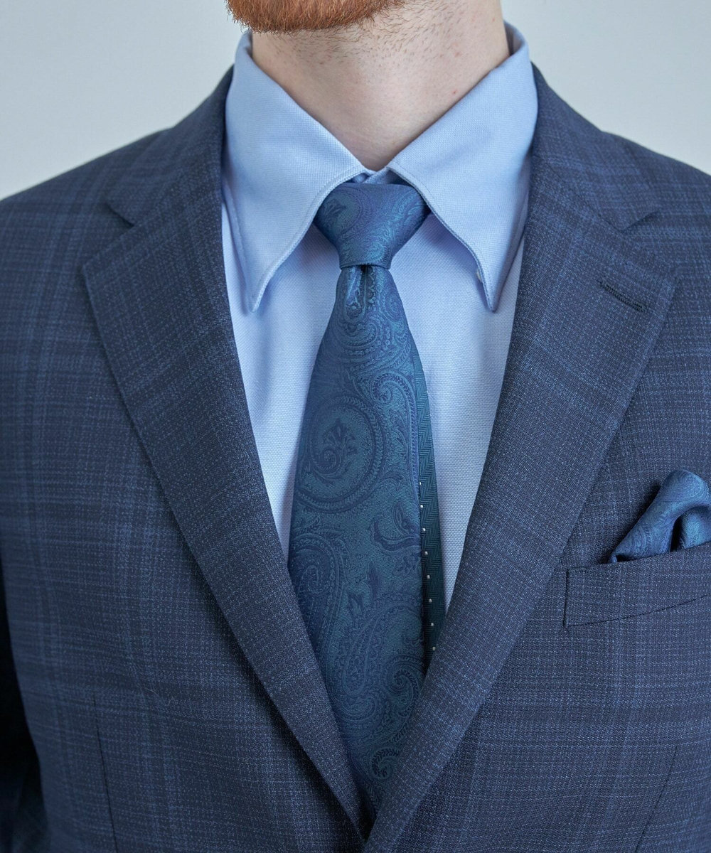 MEN'S BIGI シャドーペイズリー×ドット 小剣クレリック ターコイズブルー
