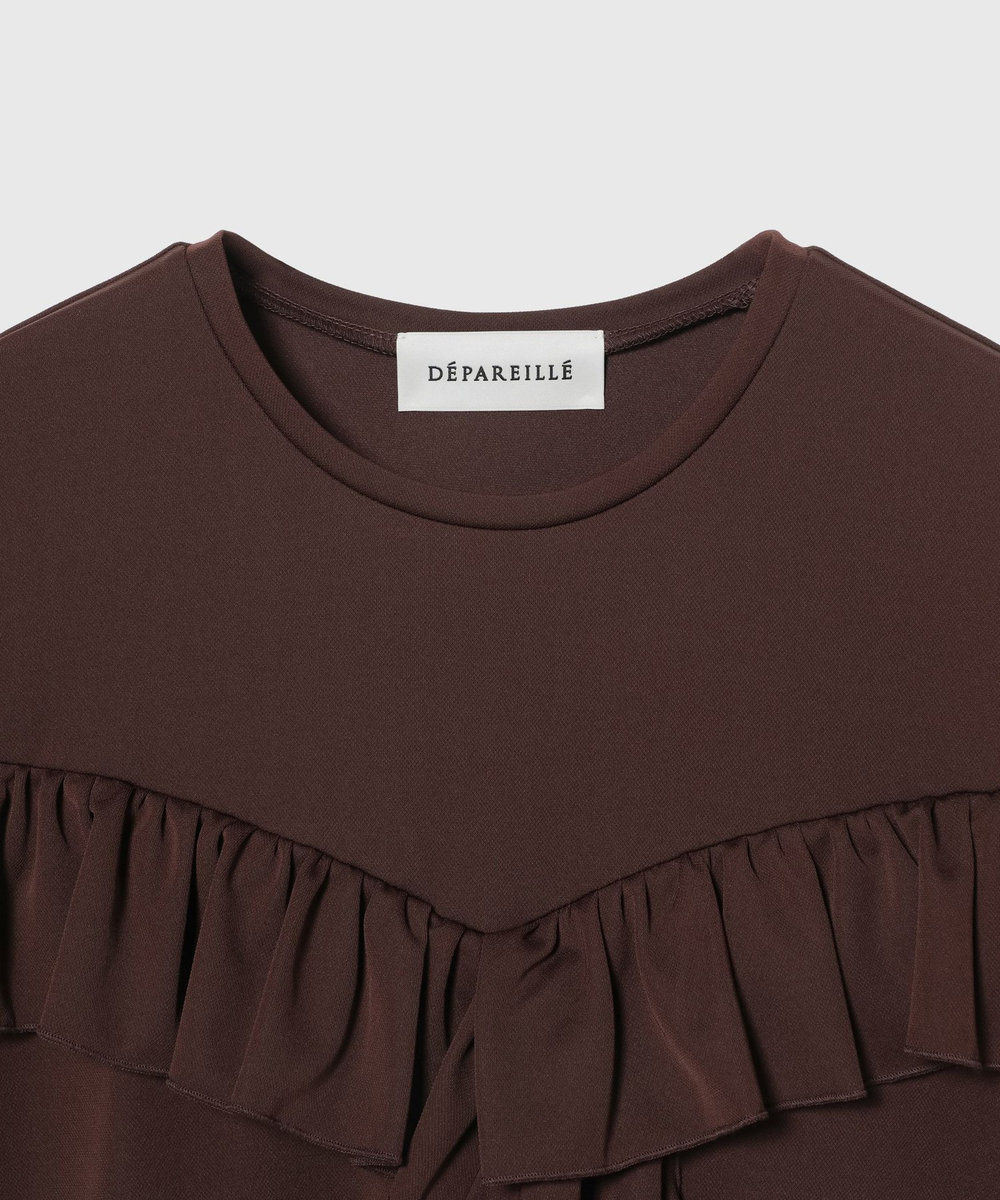 DÉPAREILLÉ TRIACETATE JERSEY RUFFLE TOPS / トリアセテートジャージーラッフルトップス ボルドー