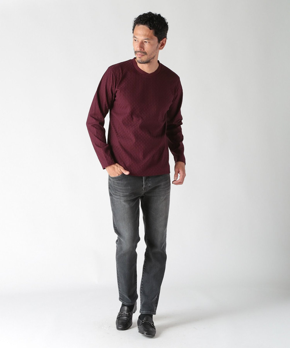 MEN'S BIGI 変形千鳥柄リンクスロングスリーブカットソー ボルドー