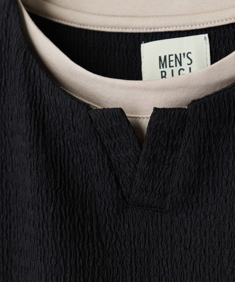 MEN'S BIGI フェイクレイヤードキーネック半袖Tシャツ ブラック