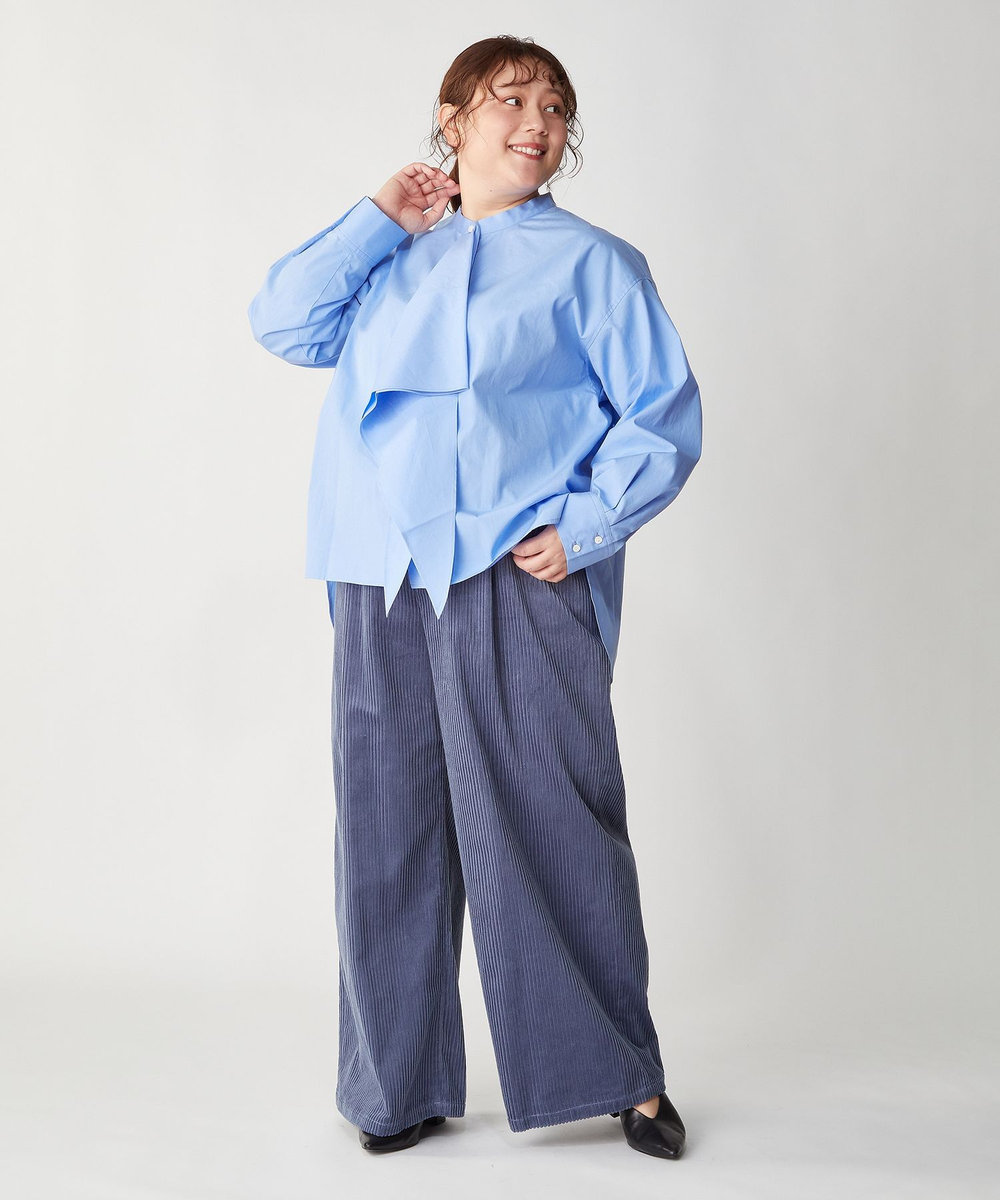 feerique Lサイズ（大きいサイズ） 【大きいサイズ】feerique タイプライターフリルシャツ サックスブルー