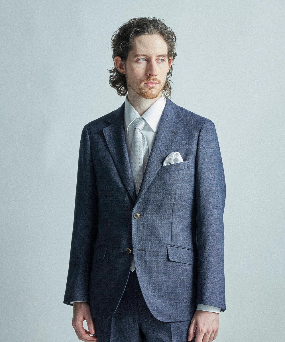 MEN'S BIGI 変形アーガイル×シャドー千鳥柄シルクネクタイ シルバー