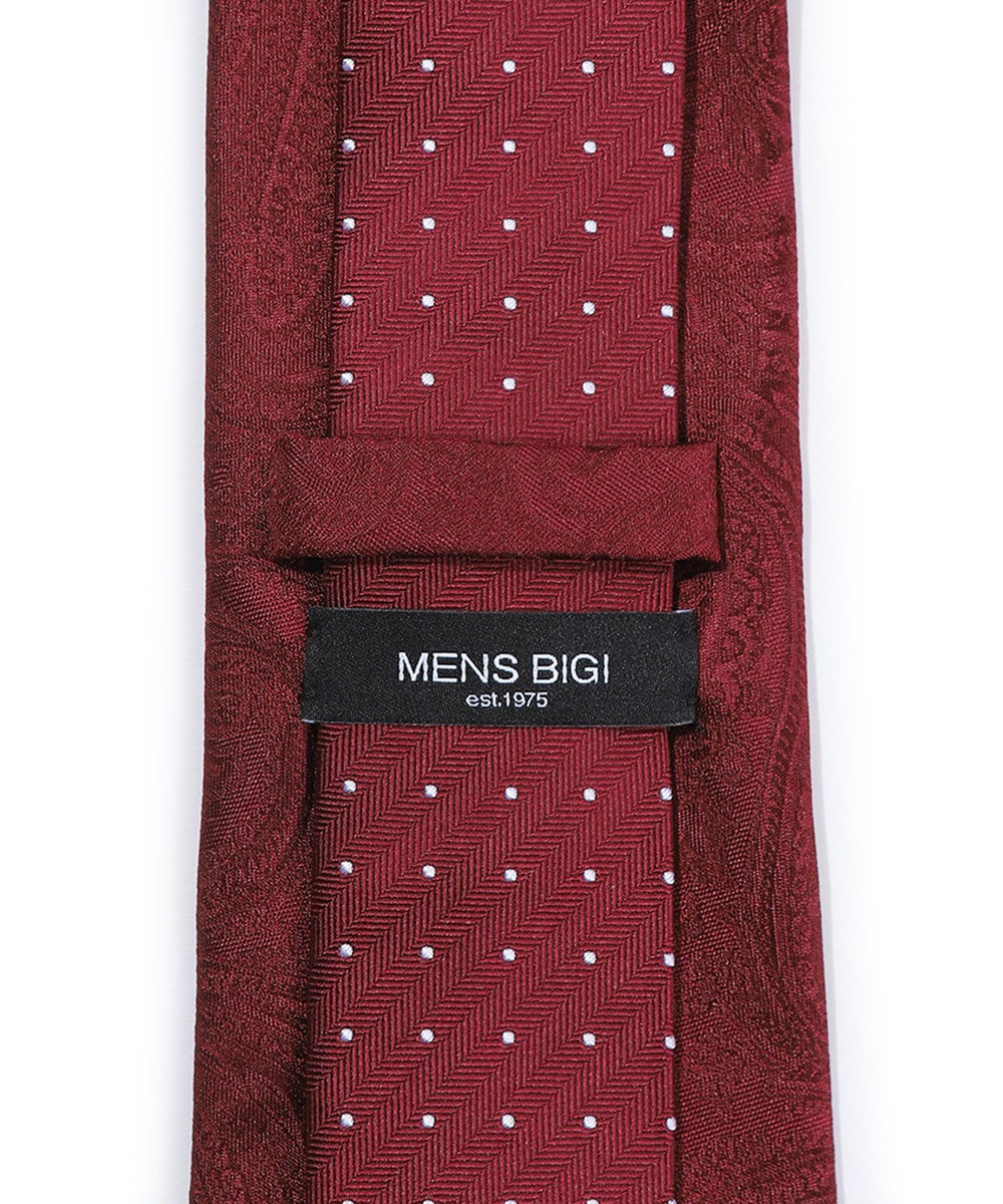 MEN'S BIGI シャドーペイズリー×ドット柄シルクネクタイ ボルドー