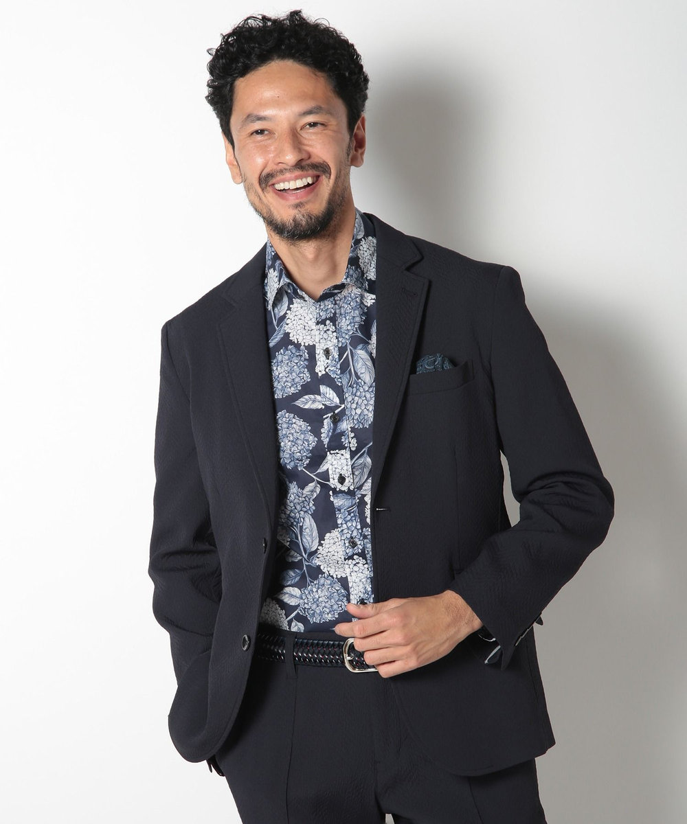 MEN'S BIGI ヘリンボーンストレッチジャケット ネイビー