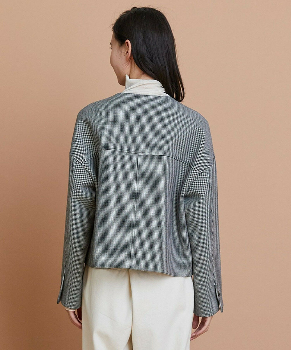 L'EQUIPE バイカラーチェックノーカラージャケット グレー系その他